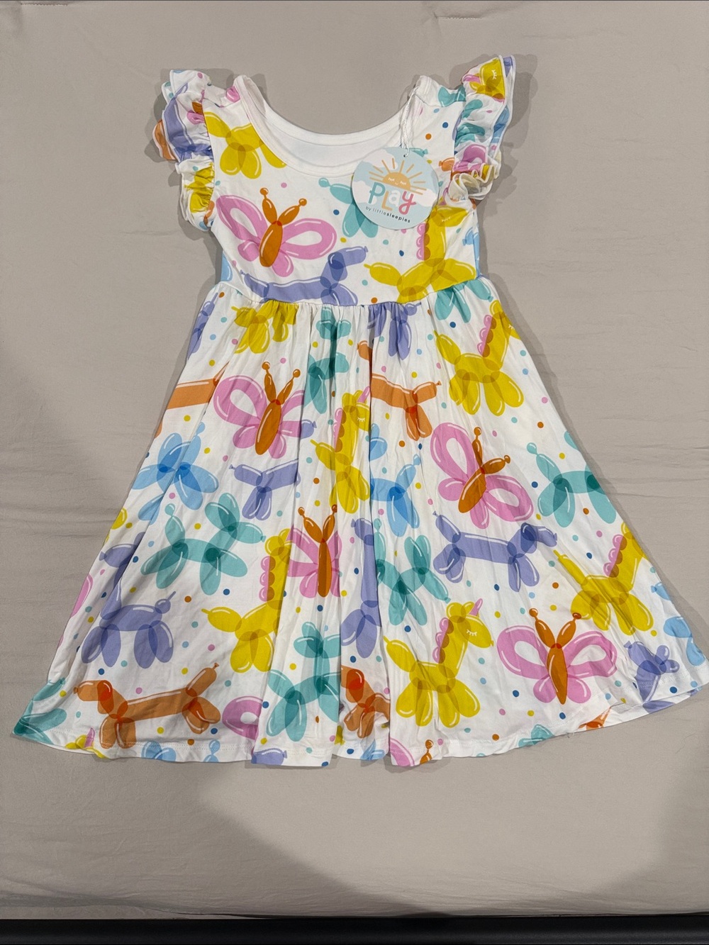 Little Sleepies White Balloon Animal & Butterfly Print Dress